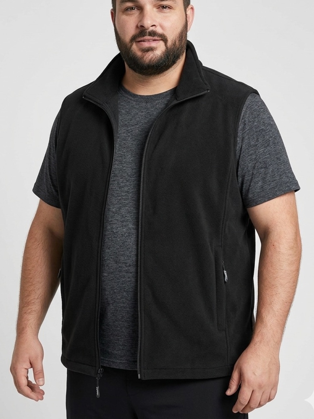 Men's Black Fleece Vest with Stand Collar and Zip Pockets soft warm size 2X 1176